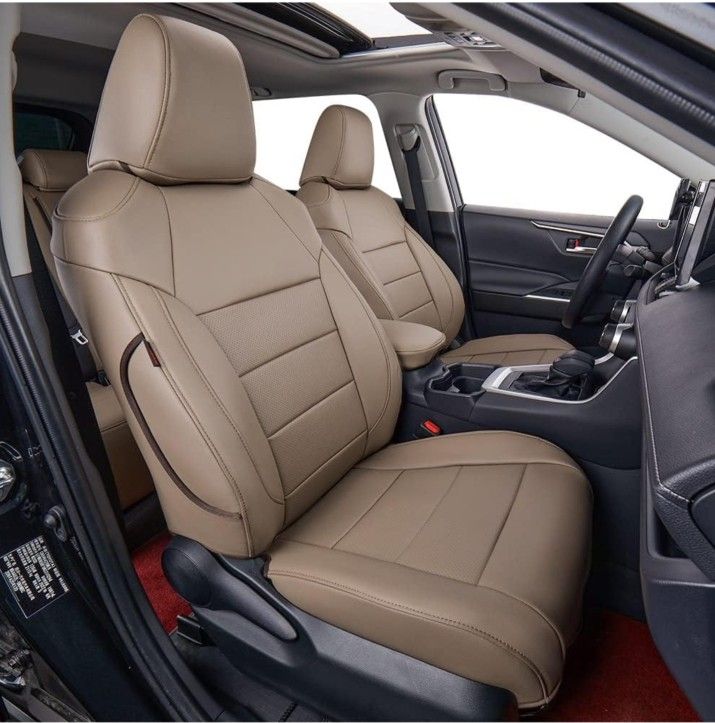 EKR Custom Fit RAV4 Car Seat Covers for Select Toyota RAV4 2019 2020 2021 2022 2023 2024 LE,XLE,XLE Premium,Limited - Full Set,Leather(Sand Beige)