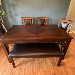Dining Room Table + Chairs/Bench 
