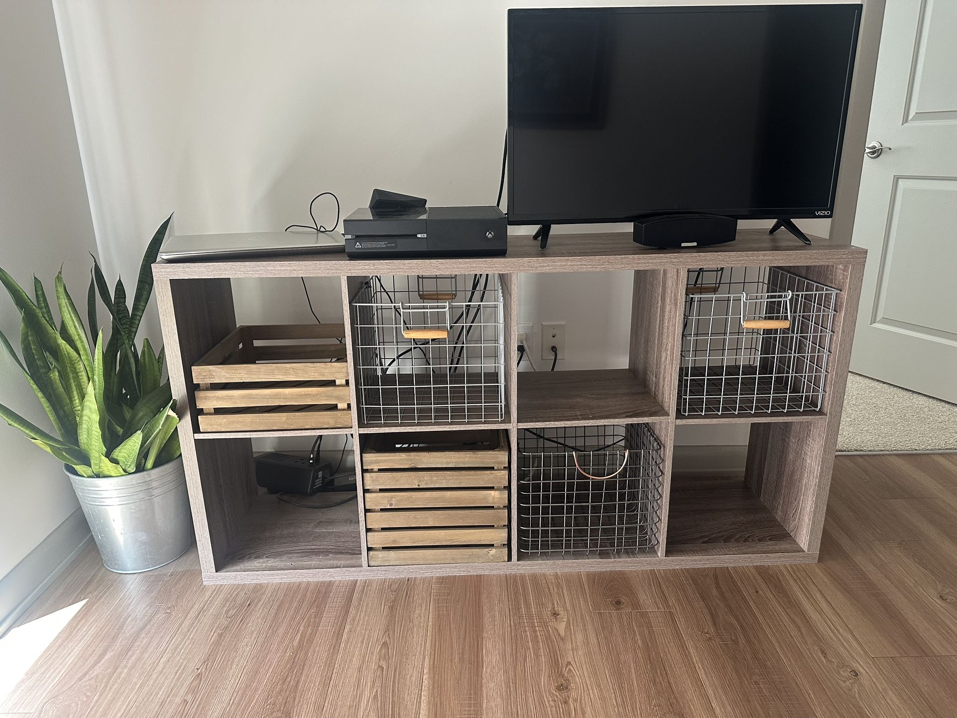Dark Brown Wood Cubby Shelf With Baskets!