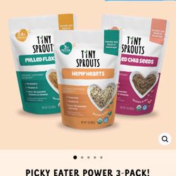Tiny Sprouts Picky Eater Power 3 Starter Pack - Milled Flaxseeds, Milled Chia Seeds, Hemp Hearts