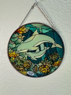 Dolphins Seascape Stained Glass Wall Art by Joan Baker Designs