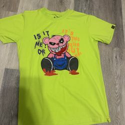 Bleecker & Mercer Neon Green Graphic Teddy Bear T-Shirt – Men’s Small – Streetwear