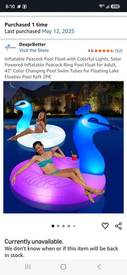 NEW Set of 2 light up, color changing Peacock pool floats,  solar