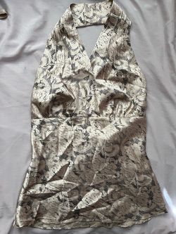 Express | X Small | Silk Blend-Gold Black Floral Design-Backless Cami/Halter
