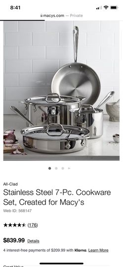 All-Clad D3 Stainless Steel 7-Piece Cookware Set, Stainless Steel