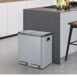 8 Gallon Dual Trash Can, 30L Stainless Steel Kitchen Garbage Can, Step-on Classified Recycle Garbage Bin with Removable Inner Buckets, for Kitchen, Li
