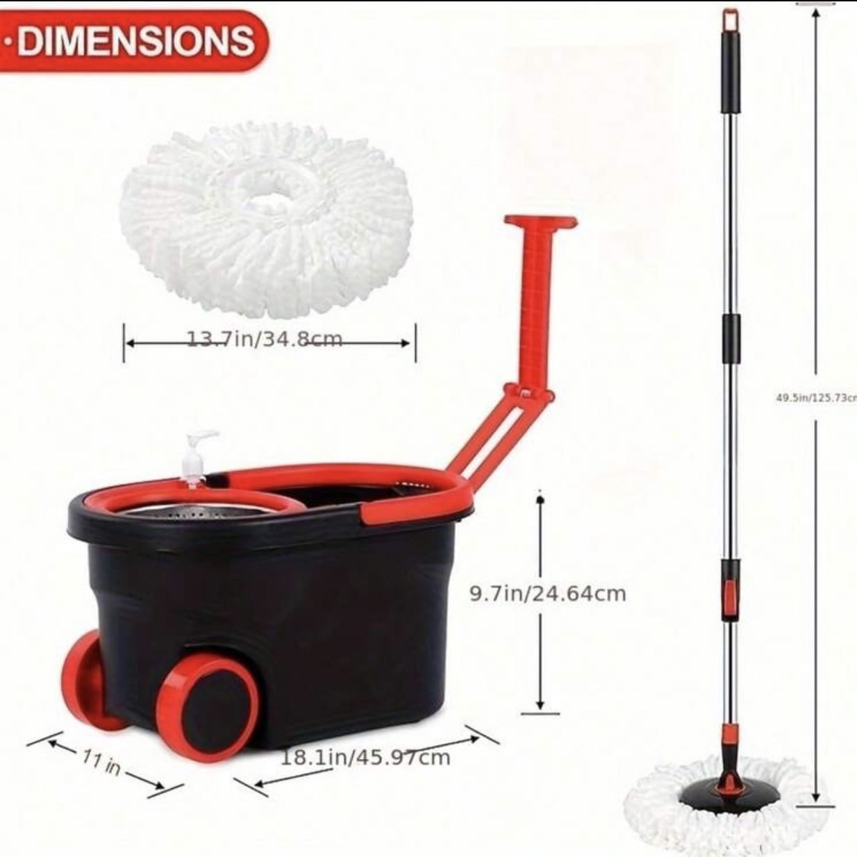 Spin Mop And Bucket With Wringer Set, 360° Mop And Bucket System With 3 Microfiber Mop Refills And 61" Extended Handle For Floor Cleaning Hands-Free W