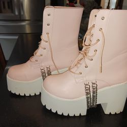 Pink Platform Boots With Drop Chain