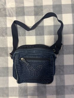 Denim Crossbody Bag with Studded Detail