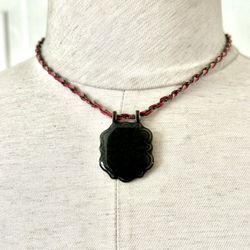 Enamel Pendant Necklace With Ribbon Chain