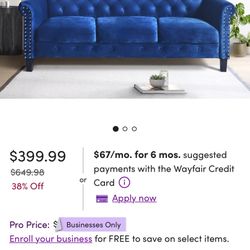 Royal Blue Suade Sofa 