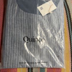 Quince European Linen Tank Mini Dress Chambray Stripe Size L NWT