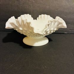 Fenton Hobnail Milk Glass Candle Holder White Ruffled Edge Vintage Decor