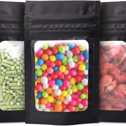 Mylar Ziplock Bags with Clear Window - 150 Pieces Aluminum Pouch Packaging Bags - Matte Black, Reseable and Smell Proof - Good for Food Storage - 3x4
