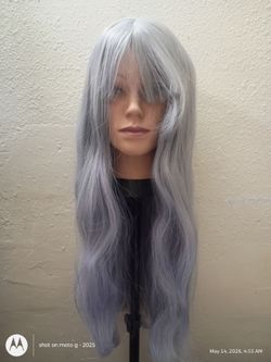 Synthetic wig gray with beach waves