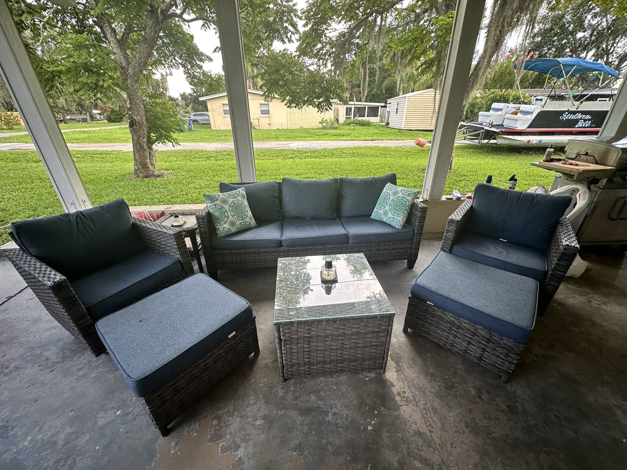 7 Piece Outdoor Furniture Set With Smokeless Fire Put