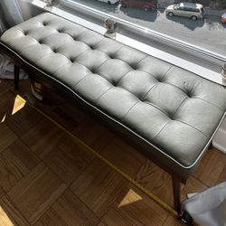 All Modern Green Italian Leather Bench 