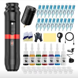 Tattoo Gun Kit with Wireless Rotary Tattoo Machine, 1500mAh Battery, 20 Tattoo Cartridge Needles, 7 Tattoo Inks, Tattoo pen for Beginners and Professi
