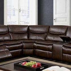 Brand New Brown Leather Reclining Sectional Sofa