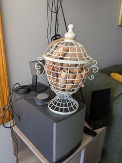 White Wire Birdcage Potpourri Holder, Shabby Chic Decorative Centerpiece