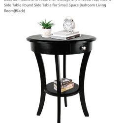 ECOMEX Round End Table with Storage Shelf Wood Top, Accent Side Table Round Side Table for Small Space Bedroom Living Room(Black) 