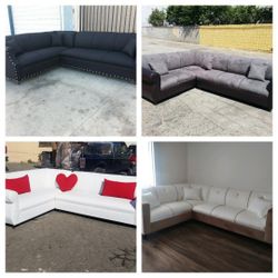 Brand NEW 7X9FT  Sectional  Sofa. BLACK Fabric, CHARCOAL MICROFIBER COMBO, WHITE RED LEATHER AND White Late. Fabric Sofas/ More Color Available 