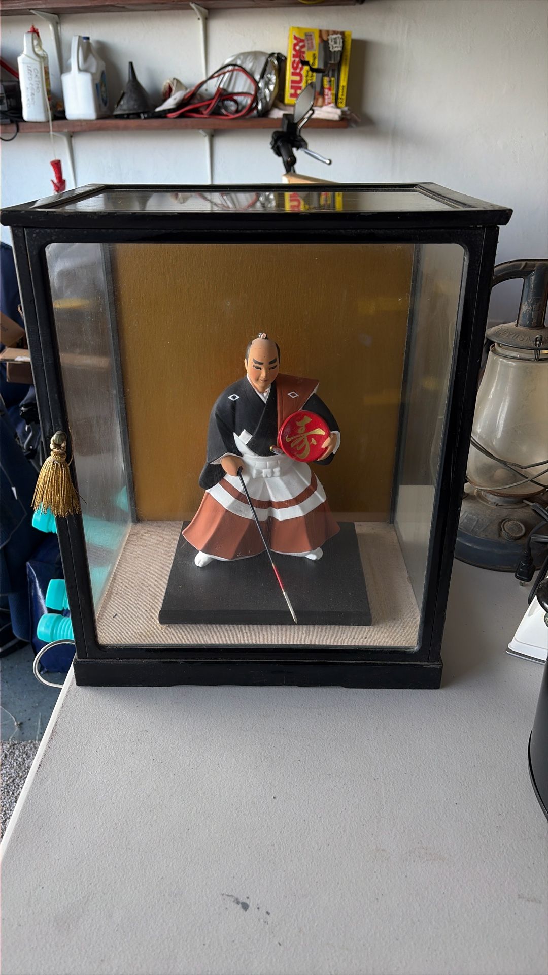 Ceramic Japanese samarai In Glass Case