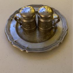 Pewter Salt + Pepper Shakers & Tray