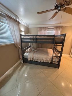Gray Wood Bunk Bed with Storage Drawers mattress not included