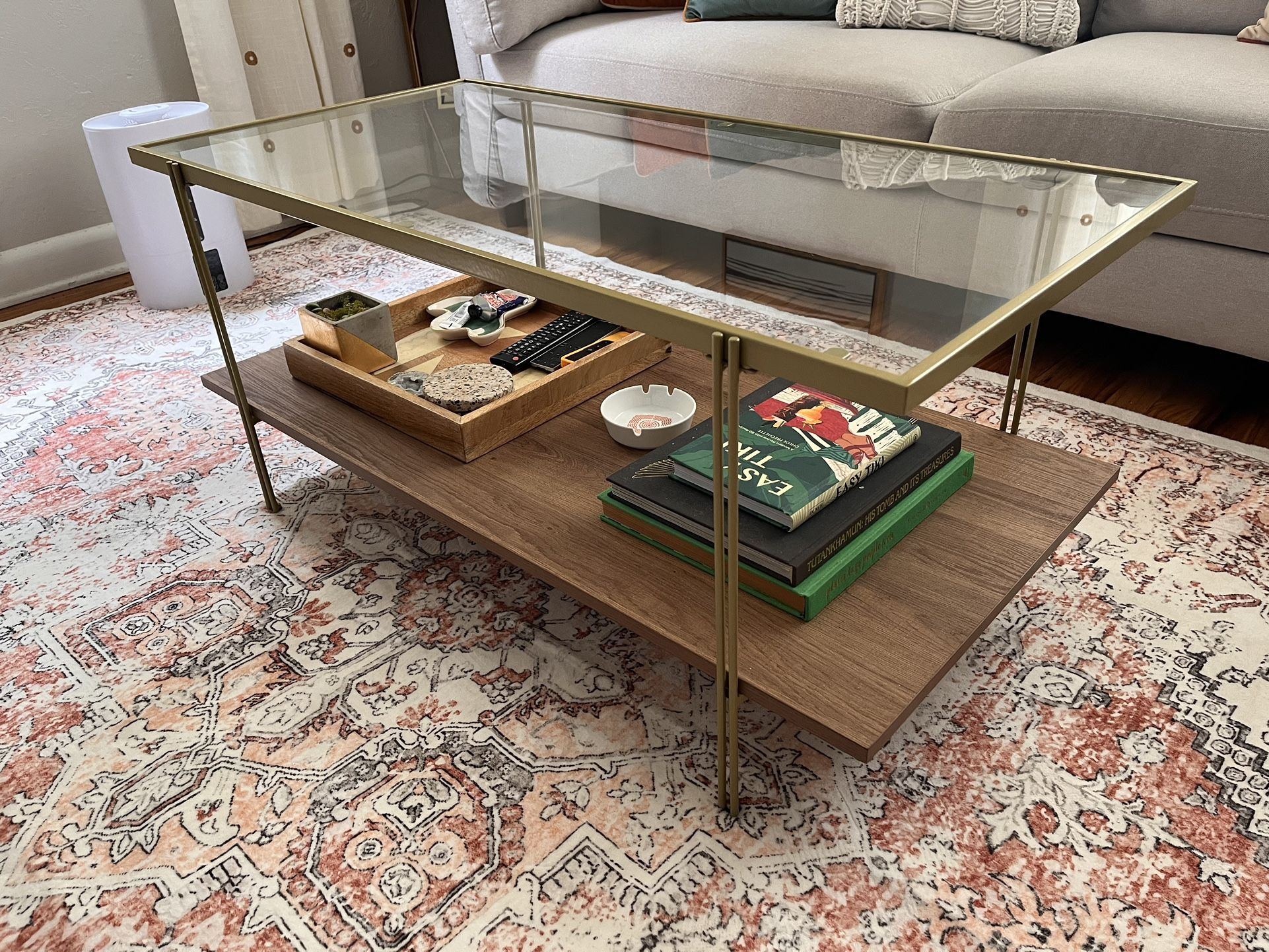 Gold and Wood Coffee Table
