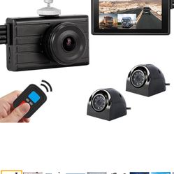 VSYSTO Upgrade 3CH Truck Dash Camera System DVR Recorder Waterproof Vehicle Backup Camera 1080P Front&Sides&Rear View Security Camera for Semi Truck T