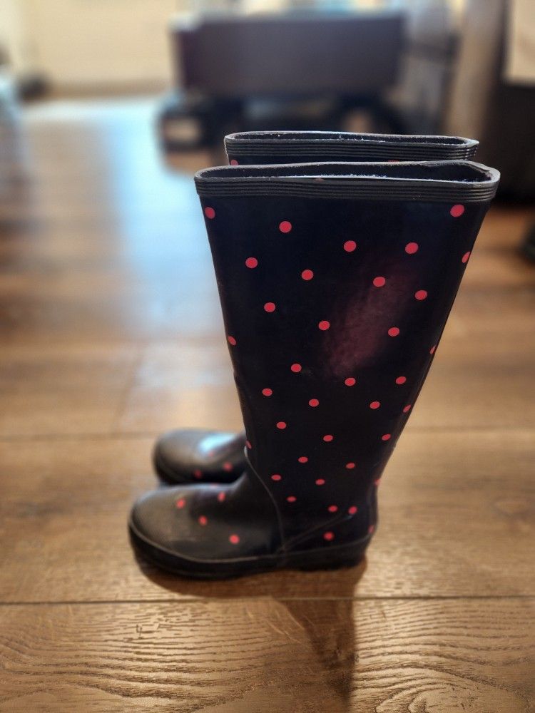 WINTER SNOW RAIN WINTER BOOT Black Red Polka Dot W/Bow Size 7 good condition