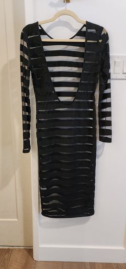 Long Black Sheer Spliced Dress. Size M..