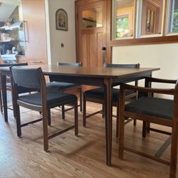 Mid-Century Modern Walnut Dining Set – 5 Chairs & Table – $550