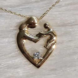 Diamond Yellow Gold Mother And Baby Necklace