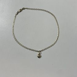 10K Gold Chain Anklet And Heart Charm Thumbnail