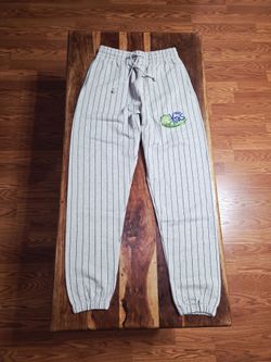 Denim Tears Gray Pinstripe "Harlem Georgia Okras" Joggers. Size Small