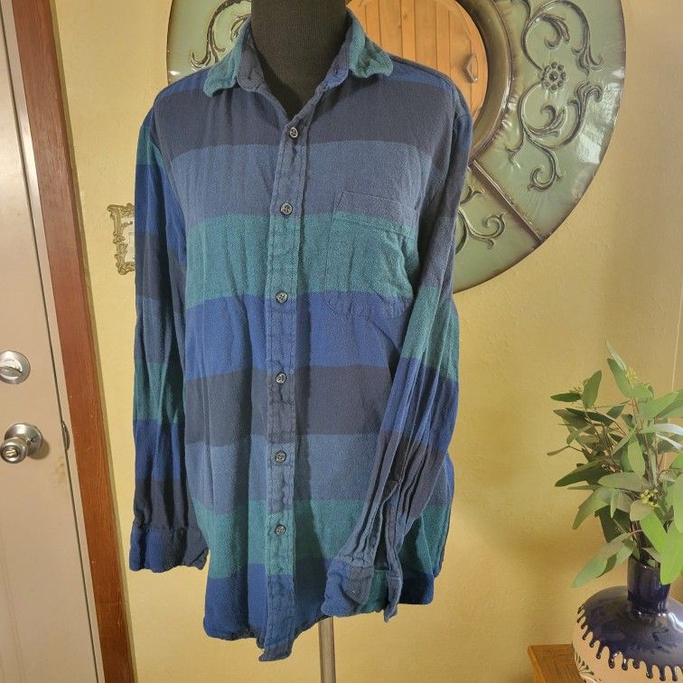 Telluride Clothing Co Shirt Men's M Button Down Flannel Western Plaid Green Blue