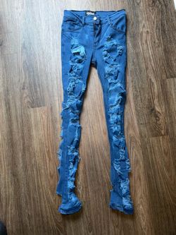 Crysp Denim Blue Stacked Distressed Jeans