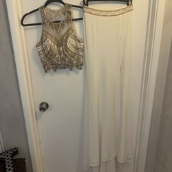 Elegant White & Gold Embroidered Two-Piece Dress