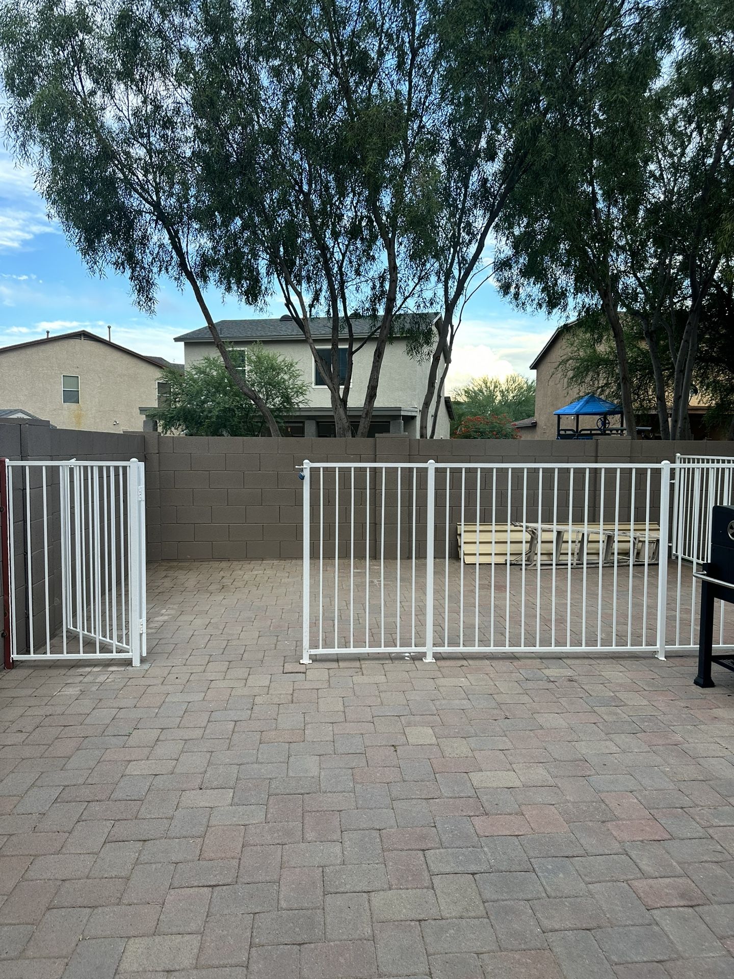White Raw Iron Fence With Door