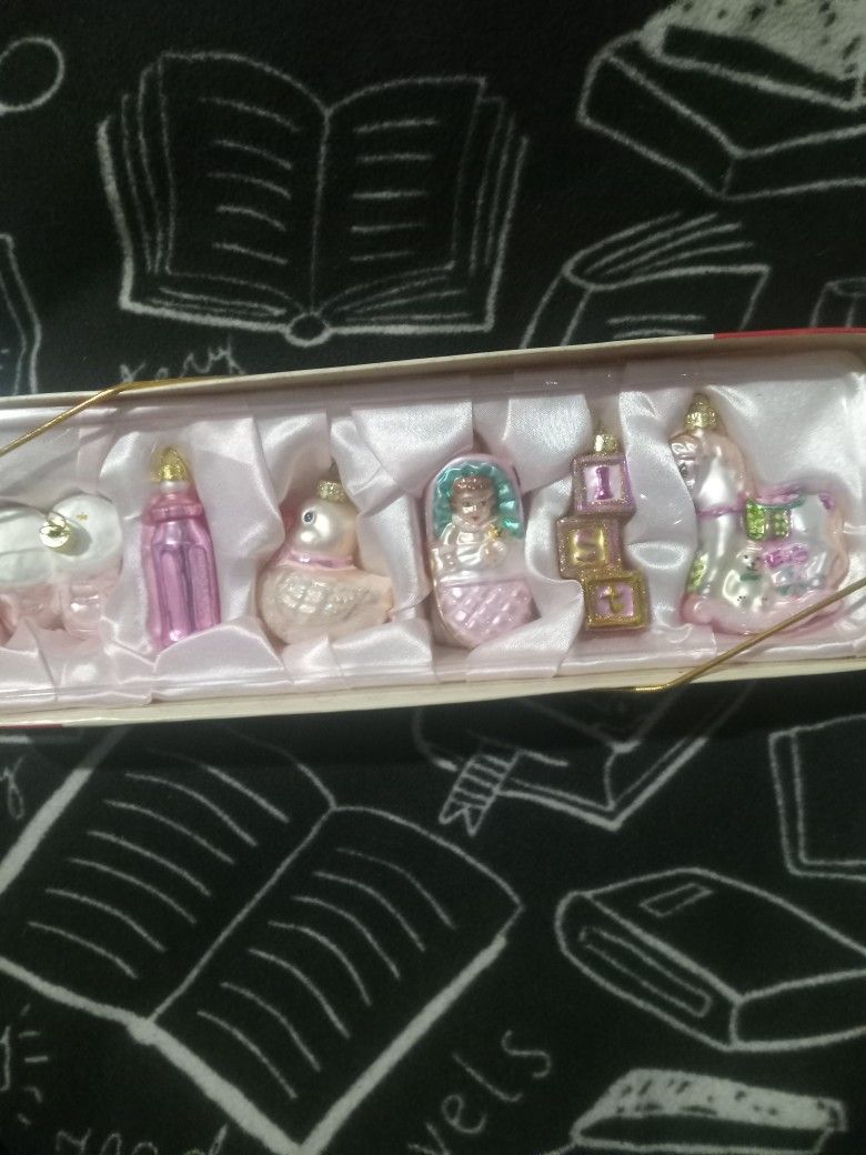 Vintage Holiday Place 6 Glass Orniments For Baby Girl