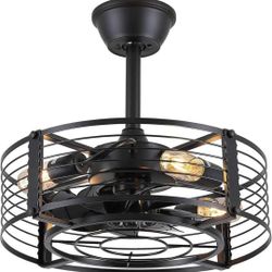 Caged Ceiling Fan Light, 18 Inch Black Ceiling Fans for Kitchen remote rustic farmhouse modern