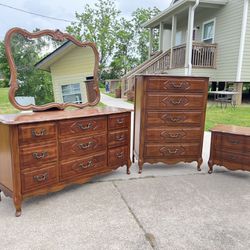 French dresser with mirror, chest drawer and nightstand