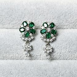 Emerald & White Sapphire Earrings 