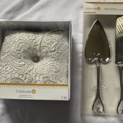 Wedding Cake Knife Set & Ring Bearer Pillow 