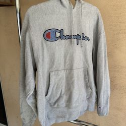 Champion Reverse Weave Heather Grey Big Embroidered Logo Size L