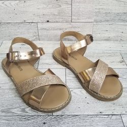 Tucker + Tate Arya Girls Cross Strap Rose Gold 11M Glitter Faux Leather Sandals