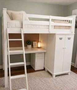 Pottery Barn Teen Hampton Full Loft Bed with Desk & Wardrobe