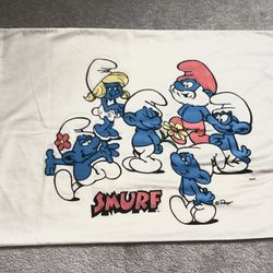 Preowned 1980s Smurf Cartoon Pillowcase Animation Collectible 